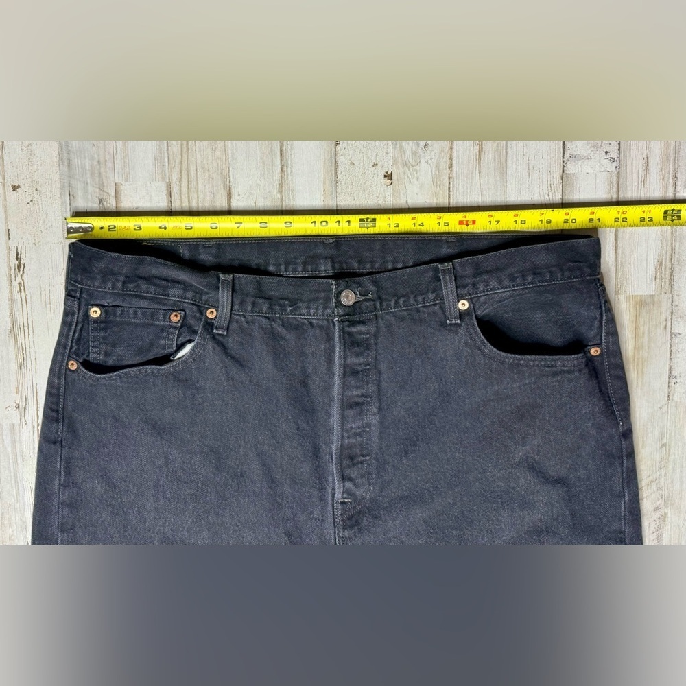 Levis 501 Straight Jeans Women's Size 42x32 Button Fly Stretch Denim Black - Picture 5 of 10